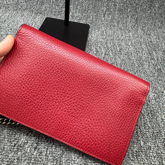 GUCCI Interlocking Wallet On Chain Red Leather Shoulder Bag 499-080725 - Picture 5 of 14